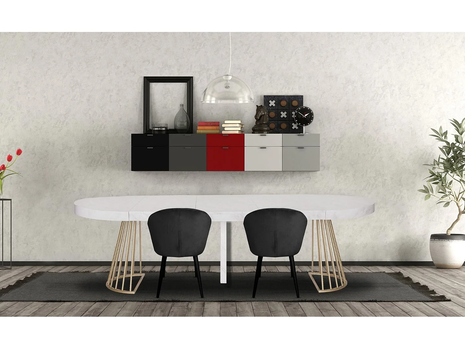 Table de Repas Extensible "Resoa" 110-260cm Effet Marbre