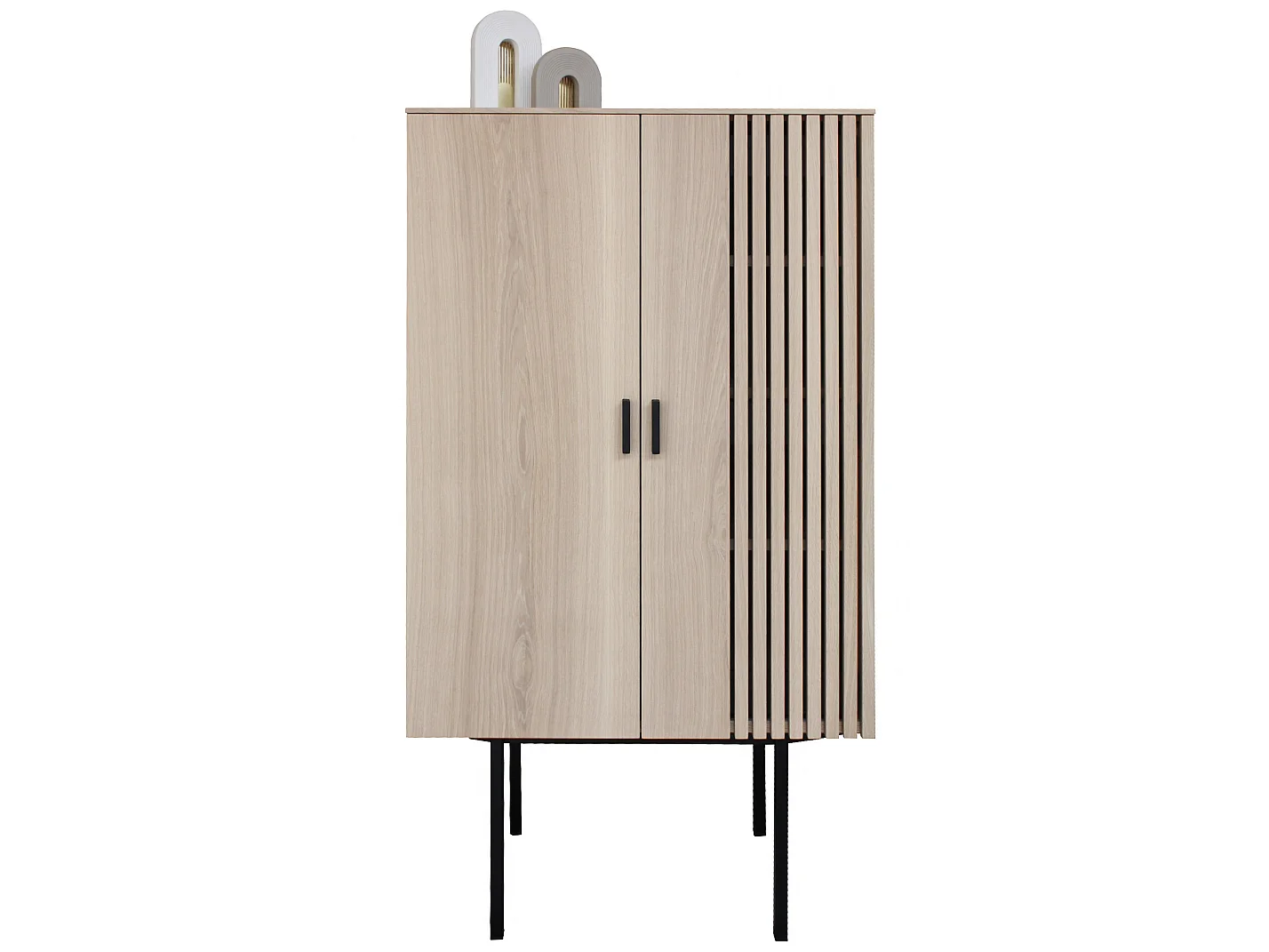 Armoirette tasseaux chêne blanchi et noir, 2 portes - 90L x 44P