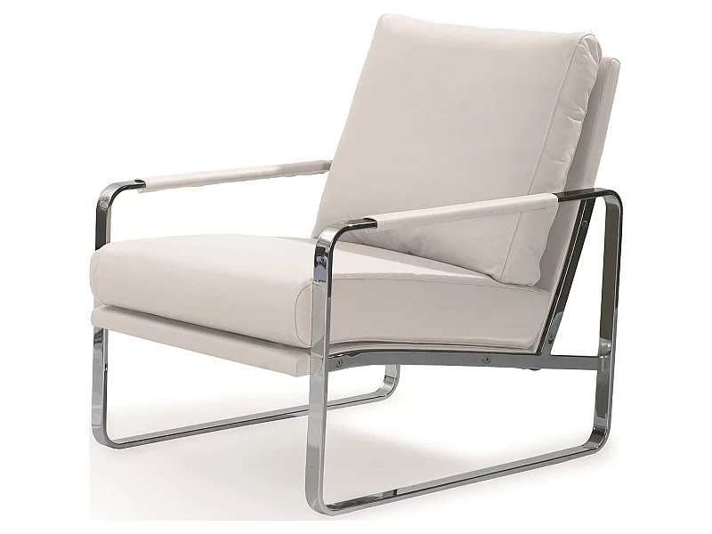 Fauteuil rembourré structure acier inoxydable.