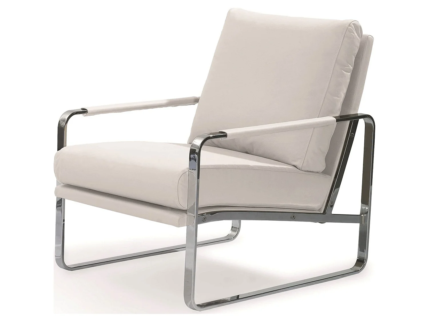 Fauteuil rembourré structure acier inoxydable.