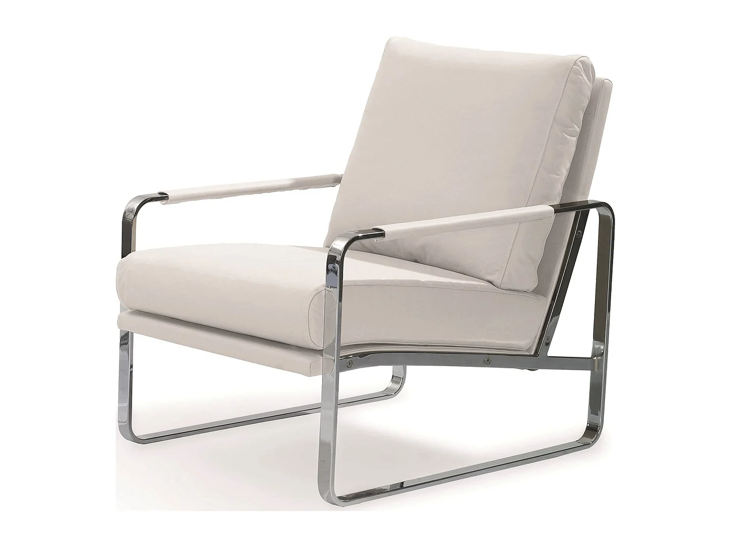 Fauteuil rembourré structure acier inoxydable.