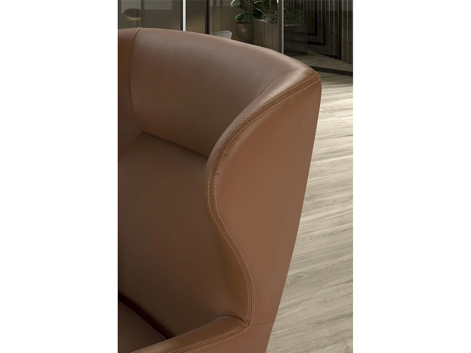 Fauteuil tournant à 360 º rembourré en similicuir pieds bois massif