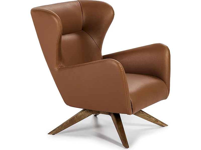 Fauteuil tournant à 360 º rembourré en similicuir pieds bois massif