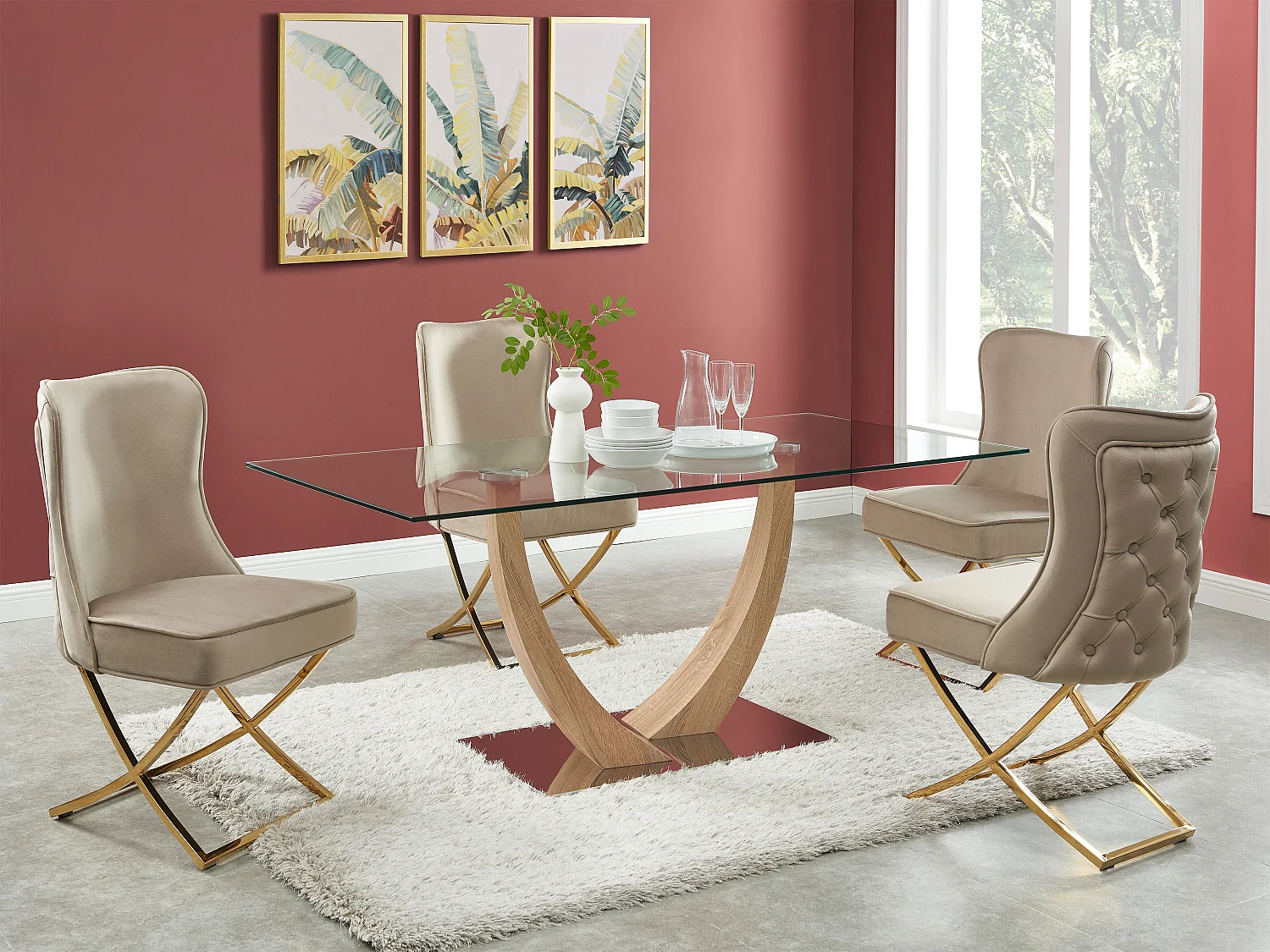 Lot de 2 chaises en velours et acier inoxydable doré - Beige - MARELANO de Pascal MORABITO