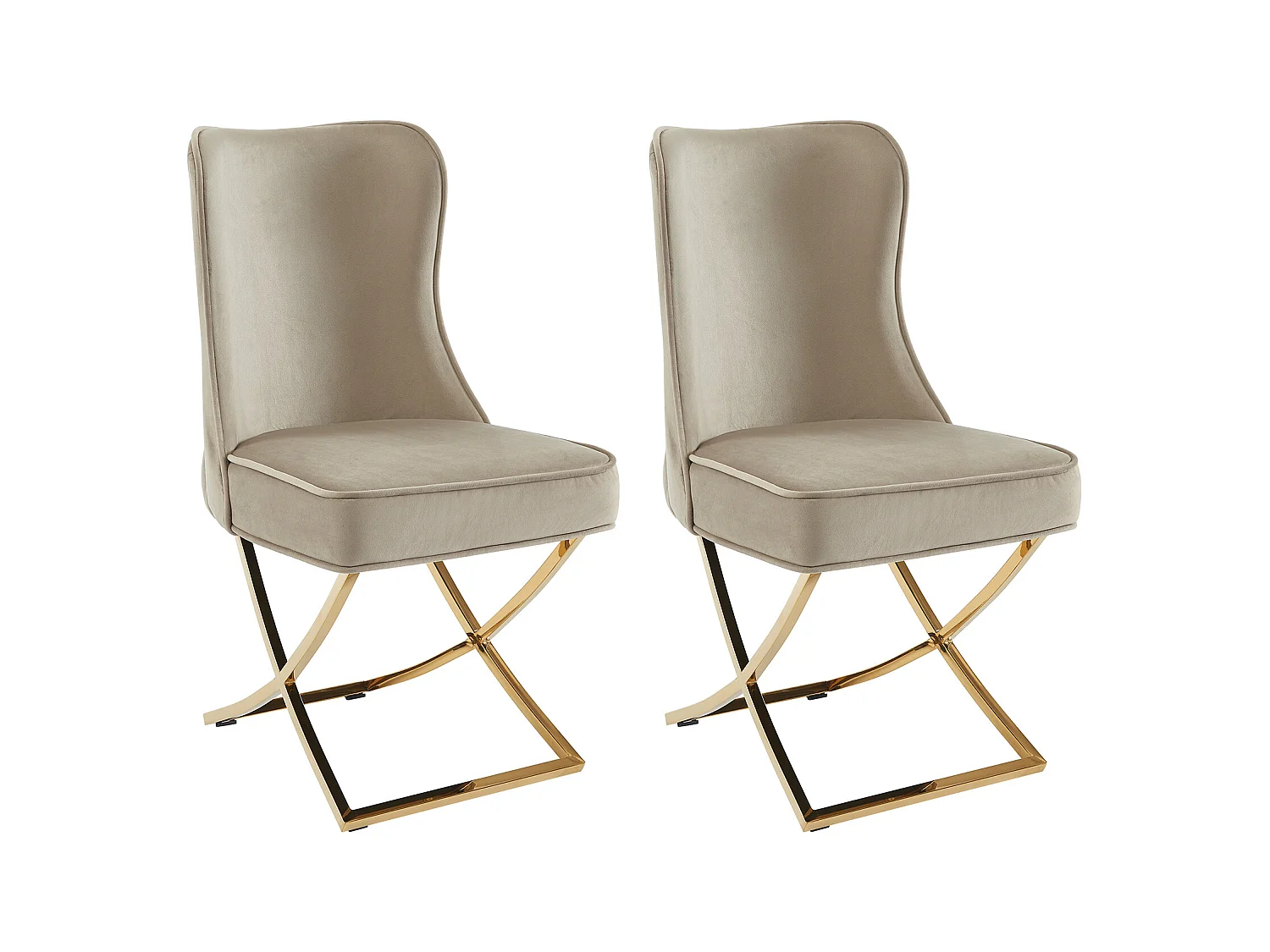 Stuhl 2er-Set - Samt & goldfarbener Edelstahl - Beige - MARELANO von Pascal MORABITO