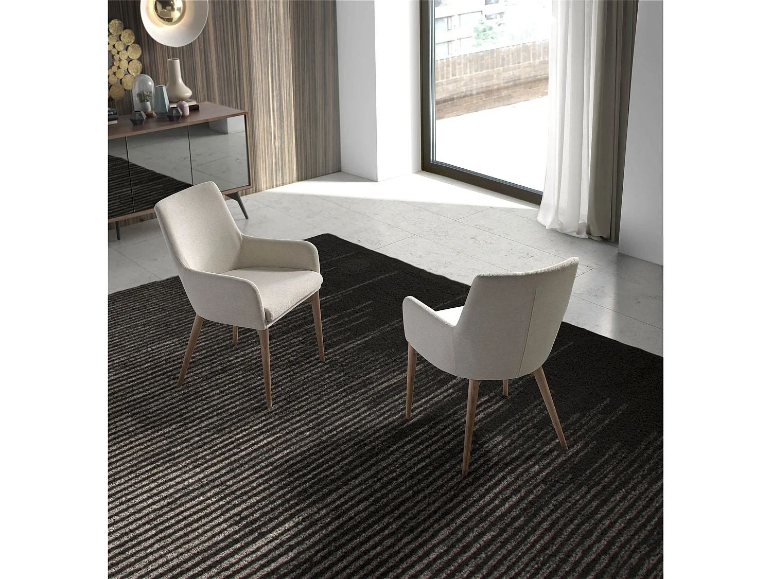 Fauteuil rembourré avec pieds bois de noyer