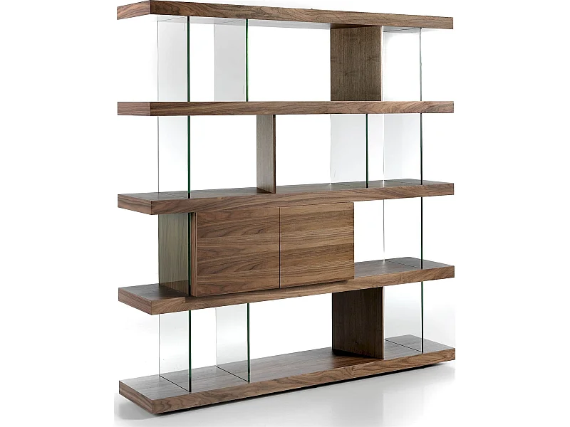 Étagère bois côtés en verre trempé 2 tiroirs à amortie