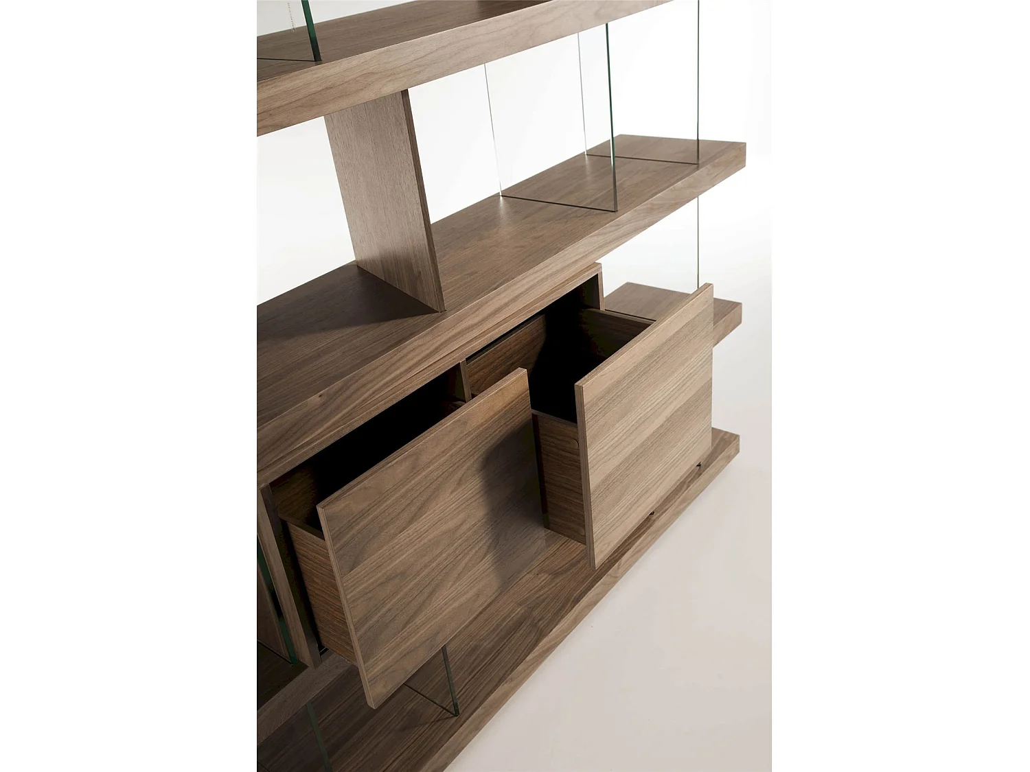 Étagère bois côtés en verre trempé 2 tiroirs à amortie