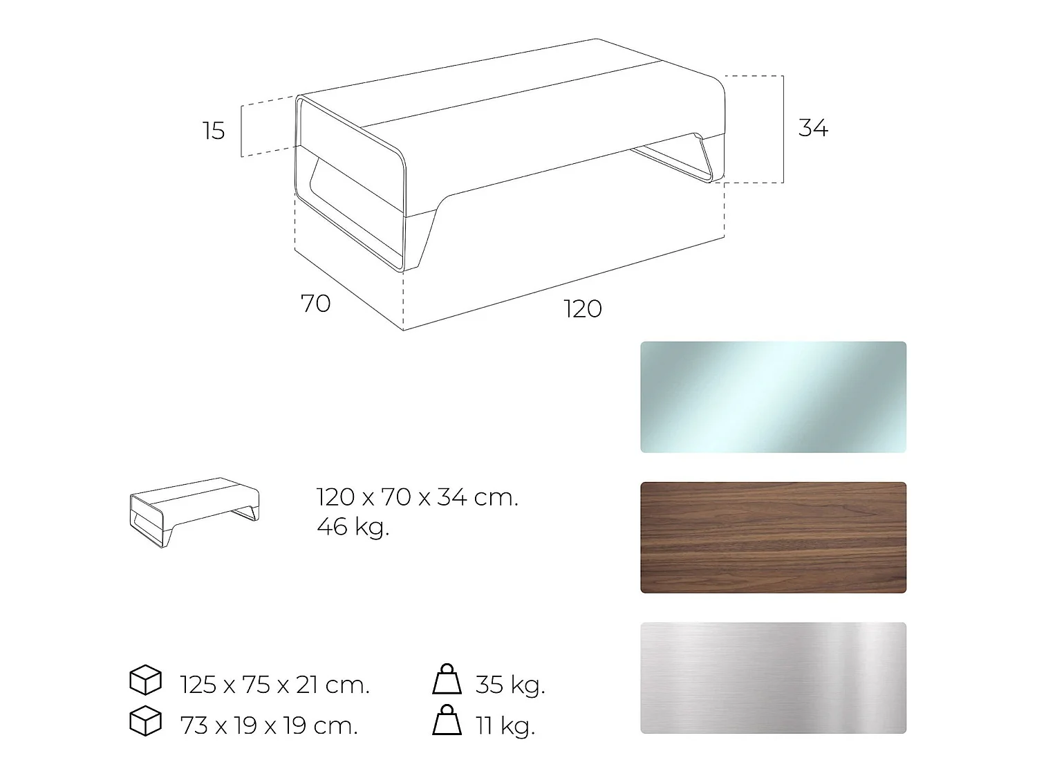 Table basse bois laqué tiroirs latéraux pieds acier chromé