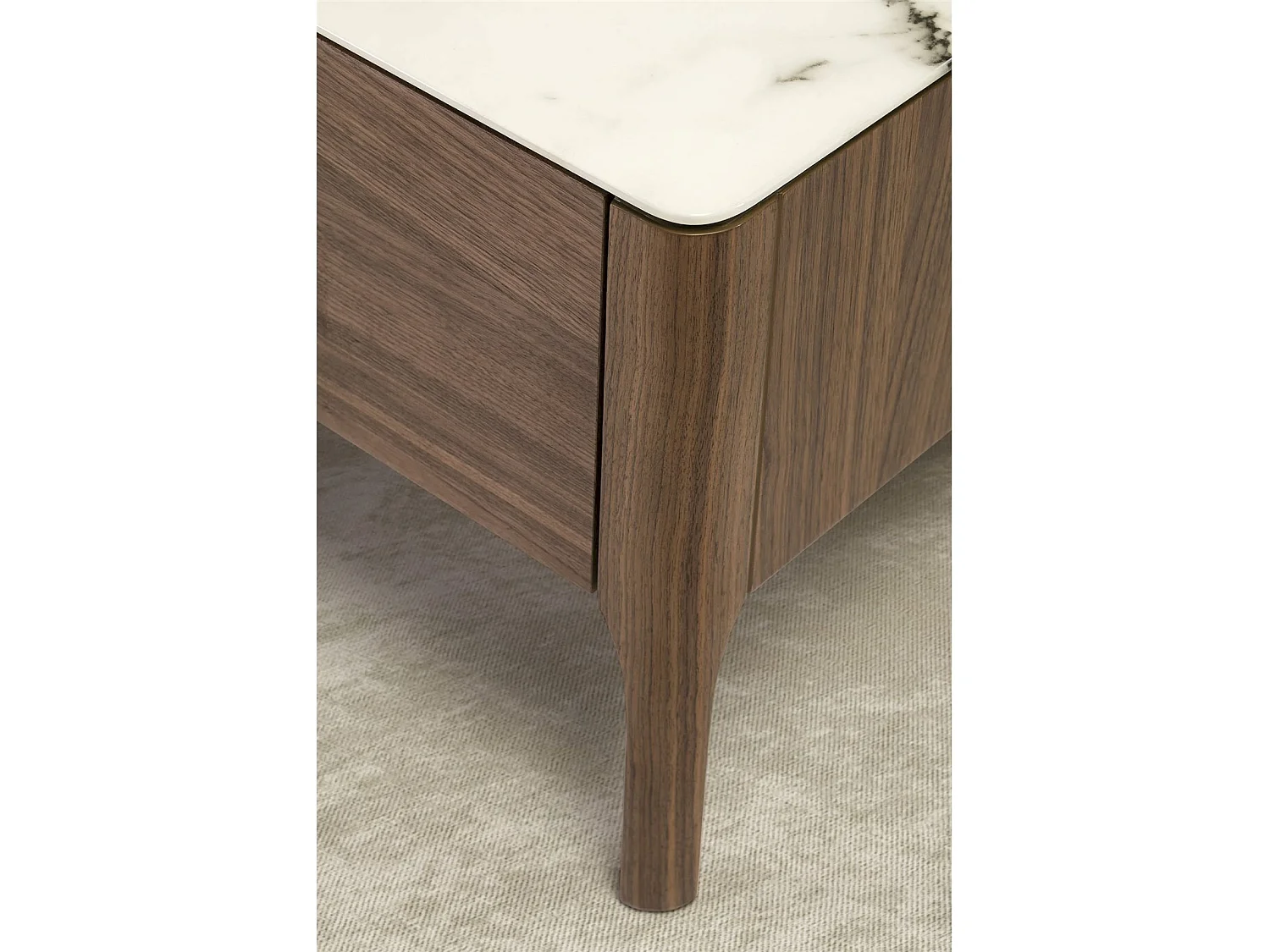 Table basse plateau en verre avec effet marbre 2 tiroirs avec poignées acier cuivré