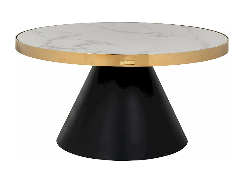 Table basse marbre blanc et pied noir conique