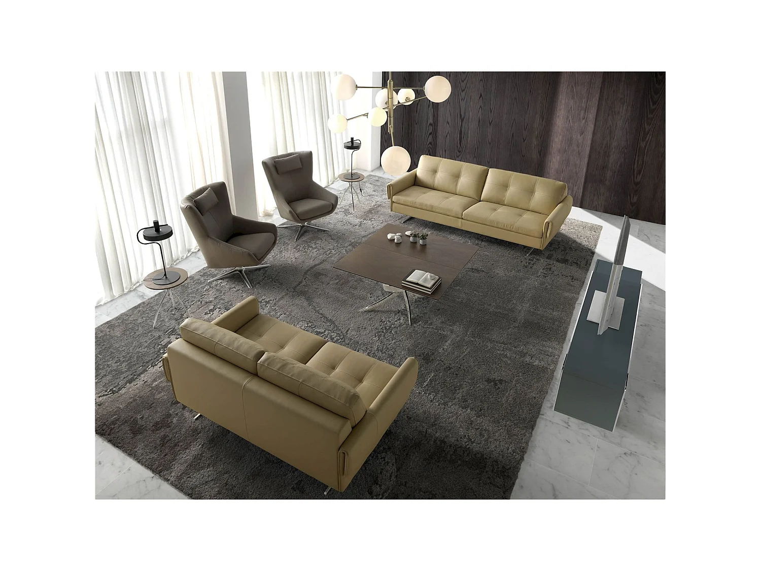 Fauteuil rotatif rembourré en similicuir avec pieds acier inoxydable