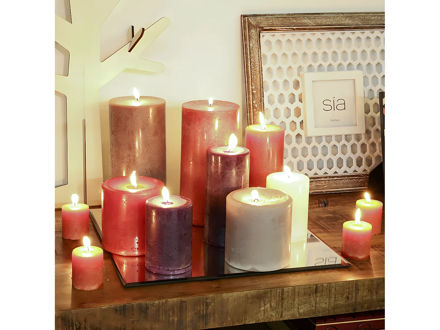 Miroir pour bougies carré - Argenté