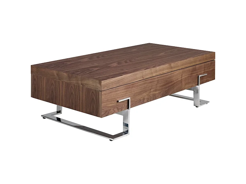 Table basse rectangulaire plateau bois pieds acier inoxydable chromé