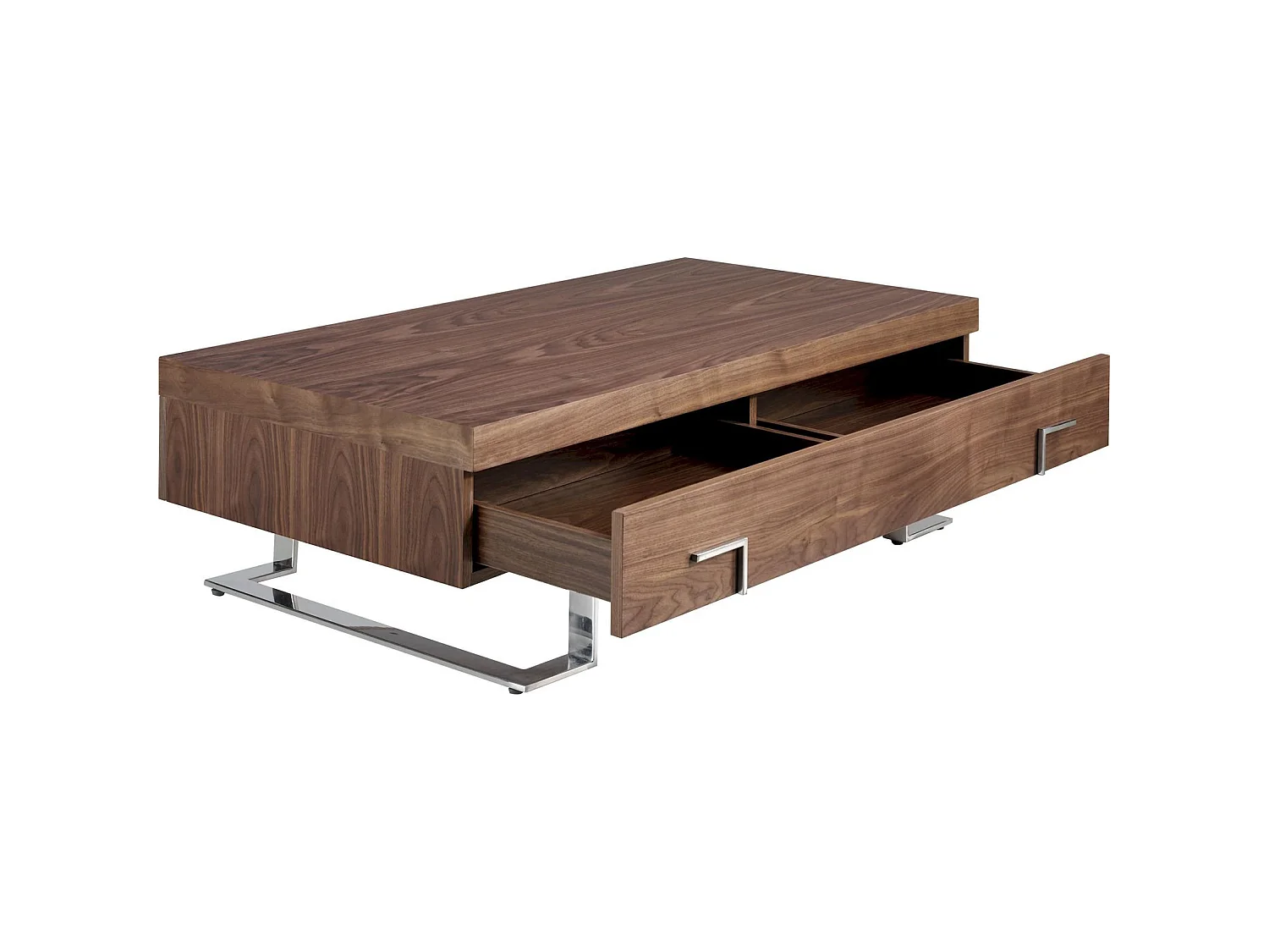 Table basse rectangulaire plateau bois pieds acier inoxydable chromé