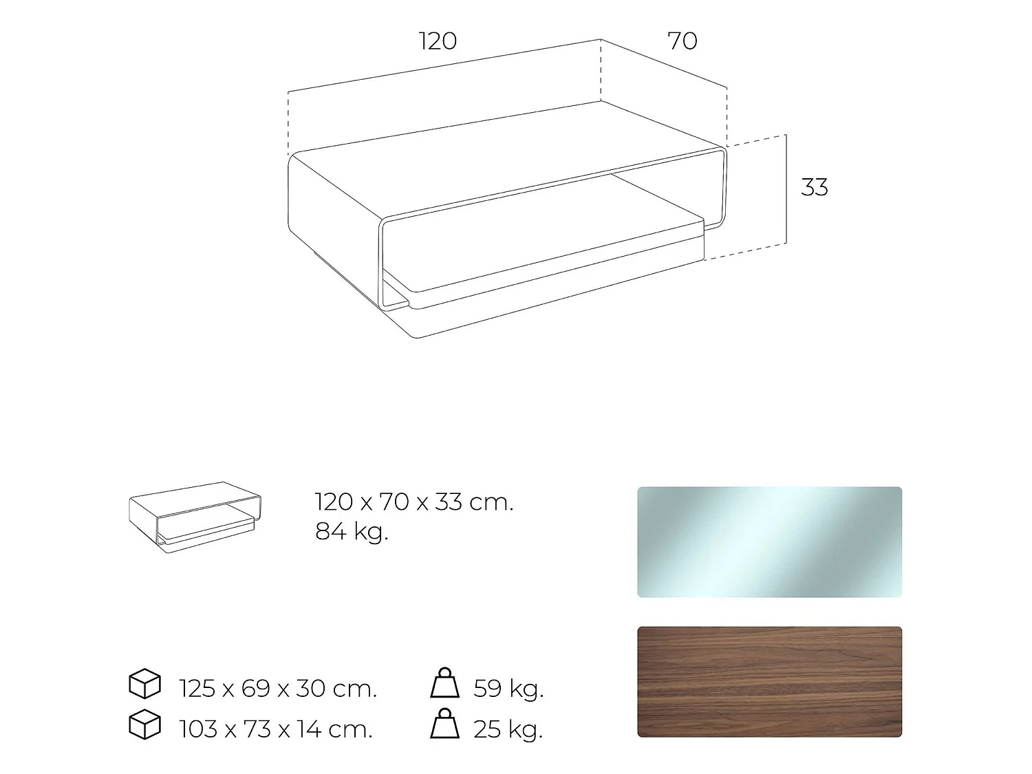 Table basse bois avec verre trempé courbé