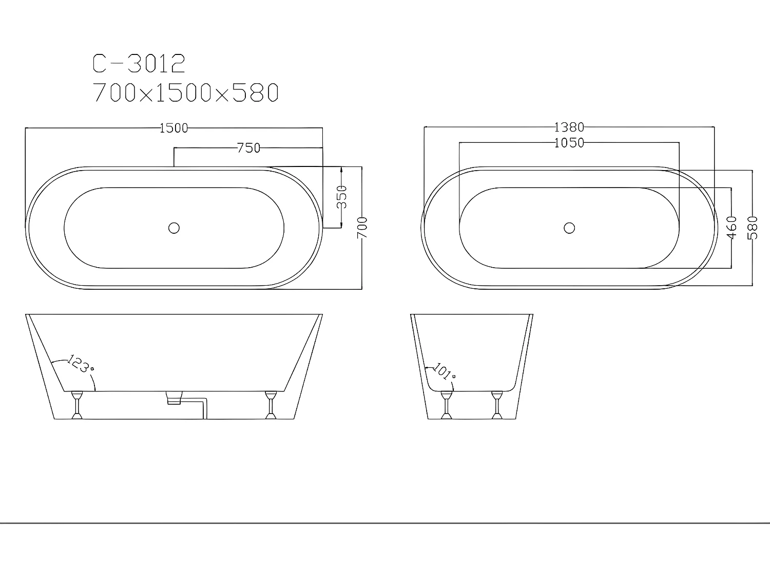 Ensemble baignoire îlot blanche TWIGGY + robinet mitigeur sur pied HARU