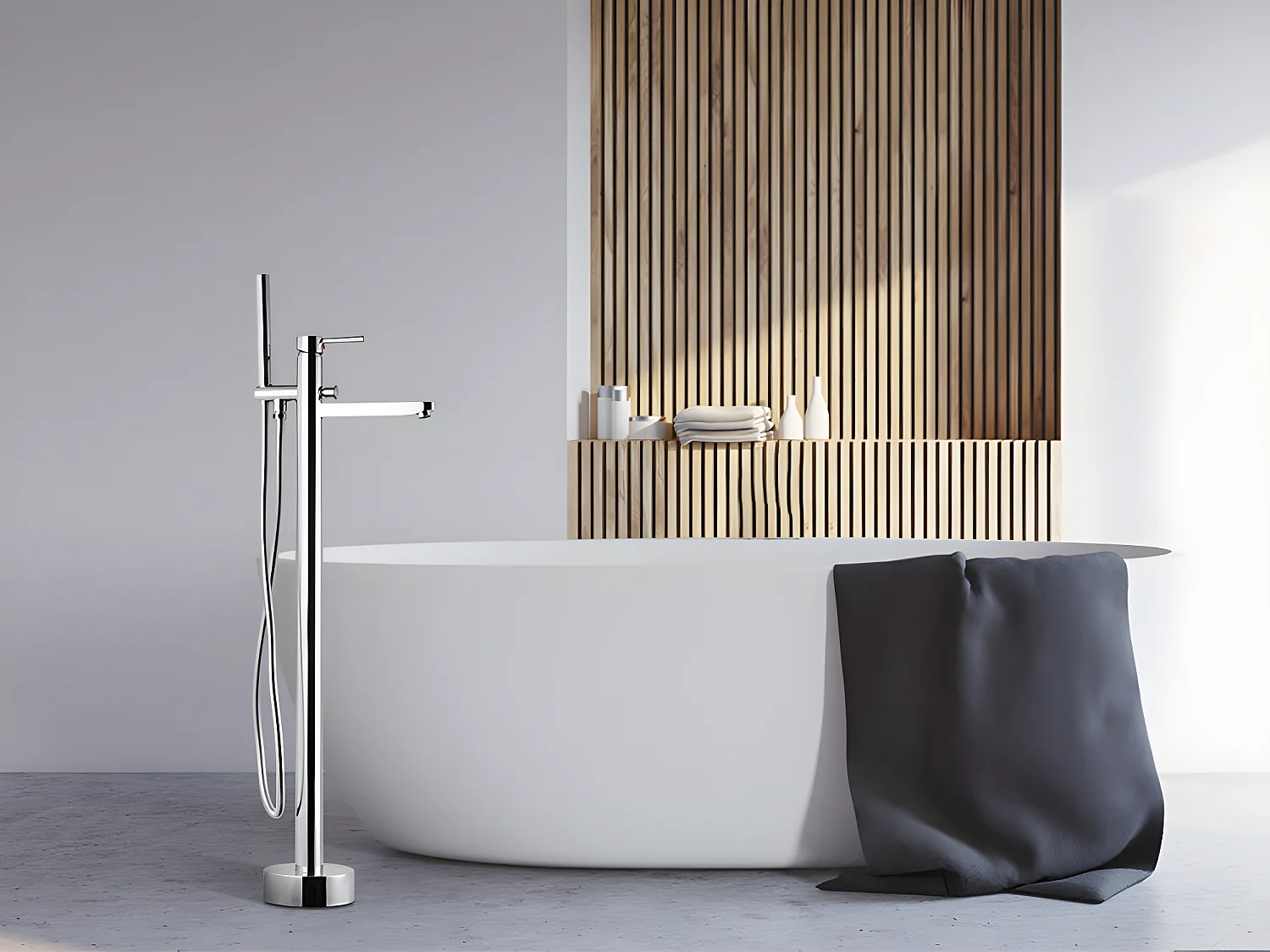 Ensemble baignoire îlot blanche TWIGGY + robinet mitigeur sur pied HARU