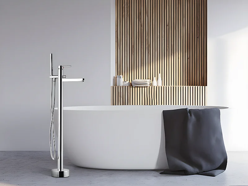 Set bagno 2 prodotti: Vasca da bagno freestanding bianca TWIGGY e Rubinetto miscelatore diritto HARU