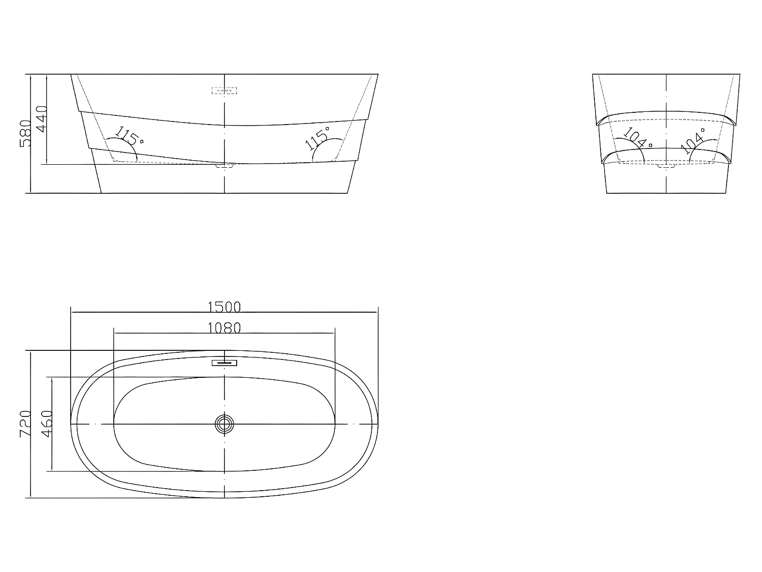 Vrijstaand designbad - 200 L - 150 x 72 x 58 cm - Wit - DOMINIKA