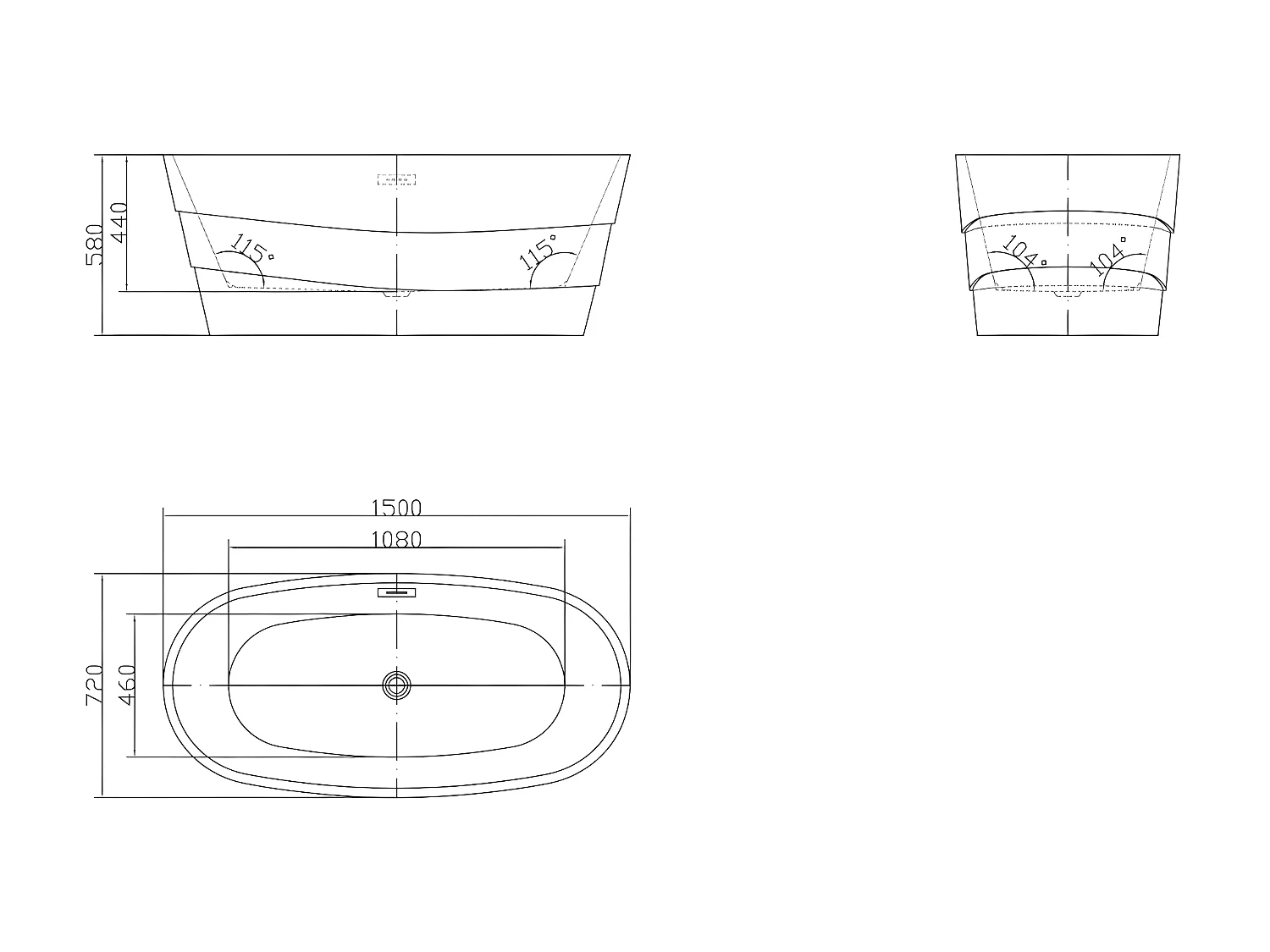 Vrijstaand designbad - 200 L - 150 x 72 x 58 cm - Wit - DOMINIKA