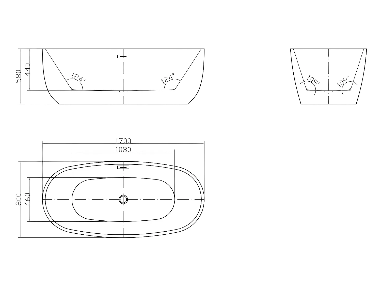 Vrijstaand bad - 238 L - 170 x 80 x 58 cm - Wit - NICA