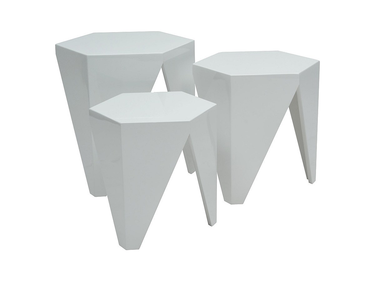 Couchtisch 3er-Set stapelbar - MDF glänzend - Weiß.