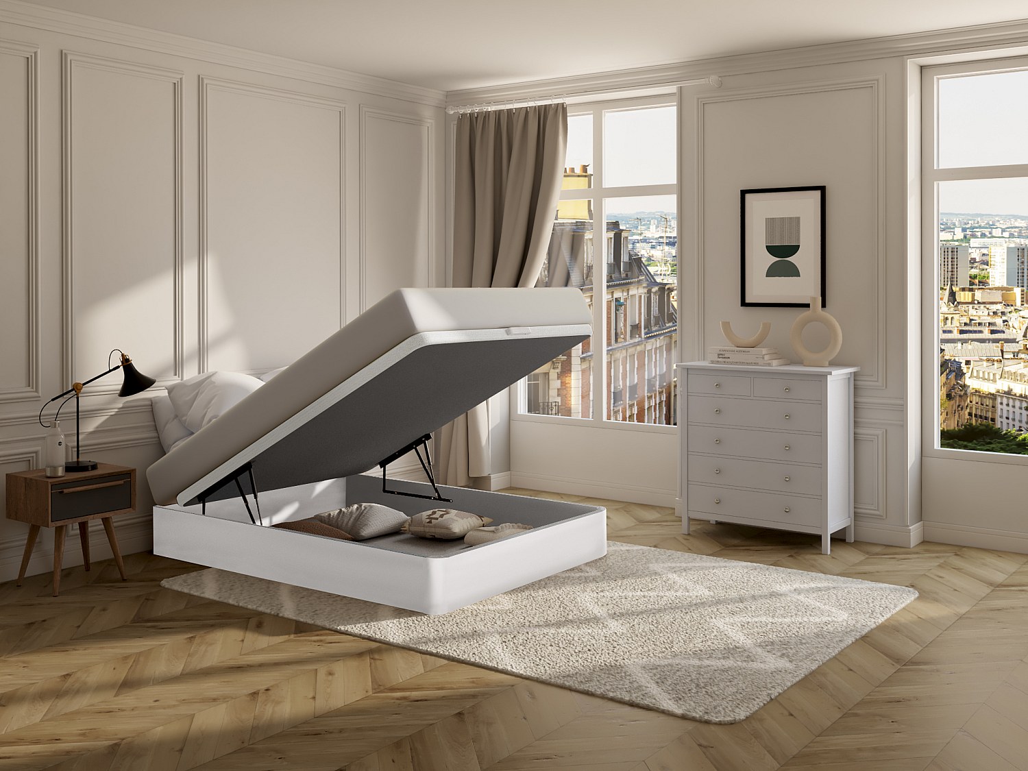 Bettgestell mit Bettkasten - 140 x 190 cm - Weiß matt - HESTIA von YSMÉE günstig online kaufen