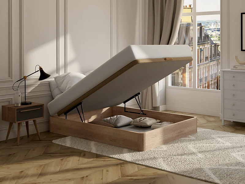 Bettgestell mit Bettkasten - 160 x 200 cm - Holzfarben - HESTIA von YSMÉE