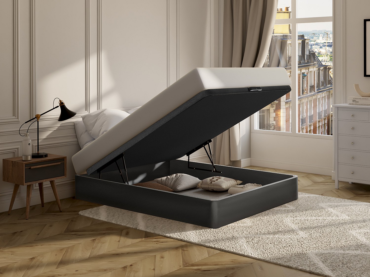 Bettgestell mit Bettkasten - 140 x 190 cm - Schwarz matt - HESTIA von YSMÉE günstig online kaufen