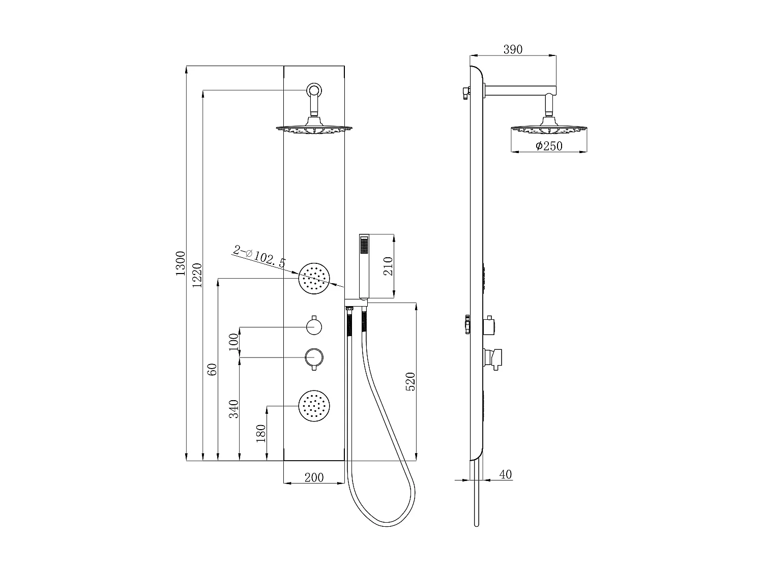 Colonna da doccia idromassaggio JUBIDA - nero - 20x130 cm