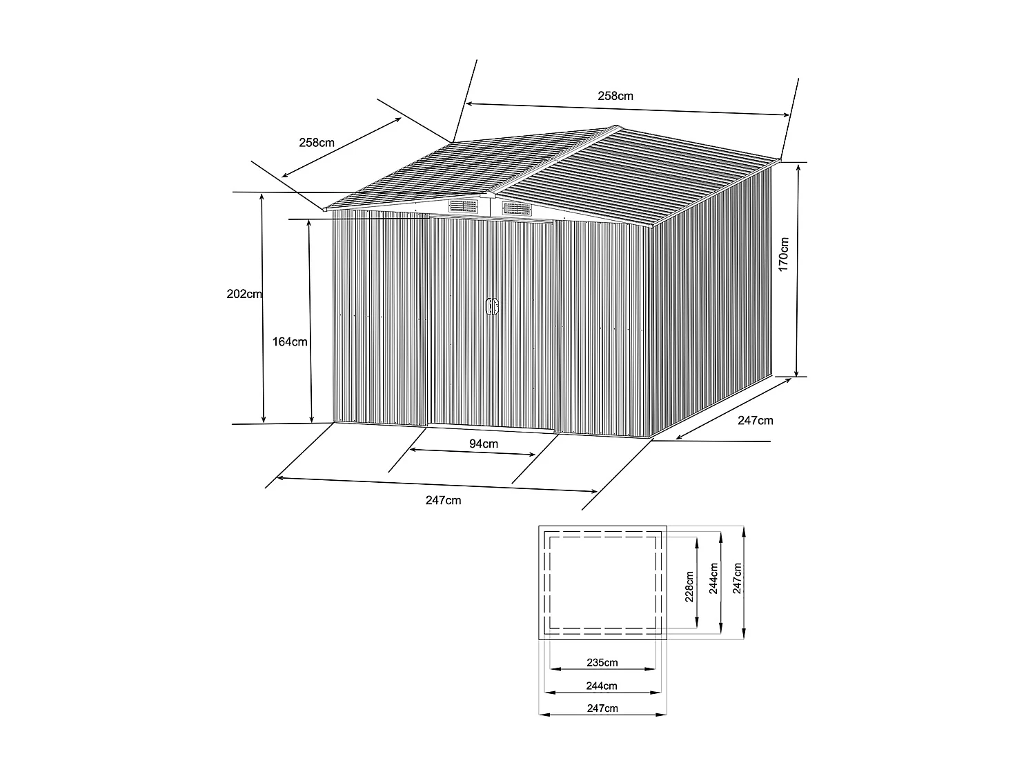 Tuinhuis van grijs gegalvaniseerd staal MANSO - 6,6m²