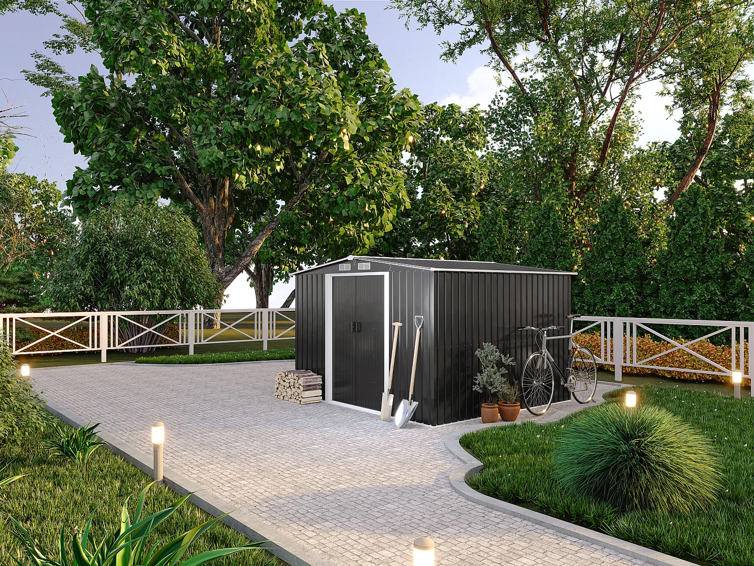 Abri de jardin métal en acier galvanisé gris 6,6 m² - MANSO