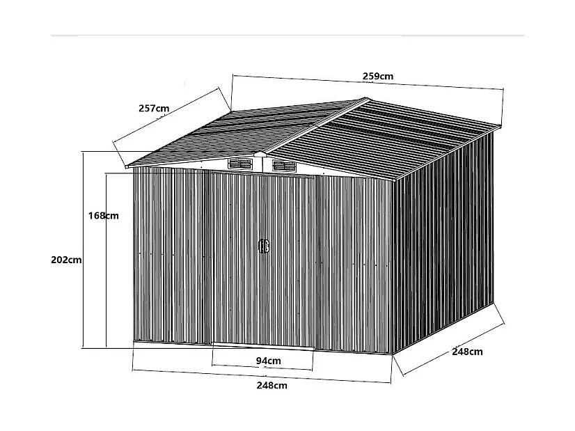 Tuinhuis van grijs gegalvaniseerd staal MANSO - 6,6m²