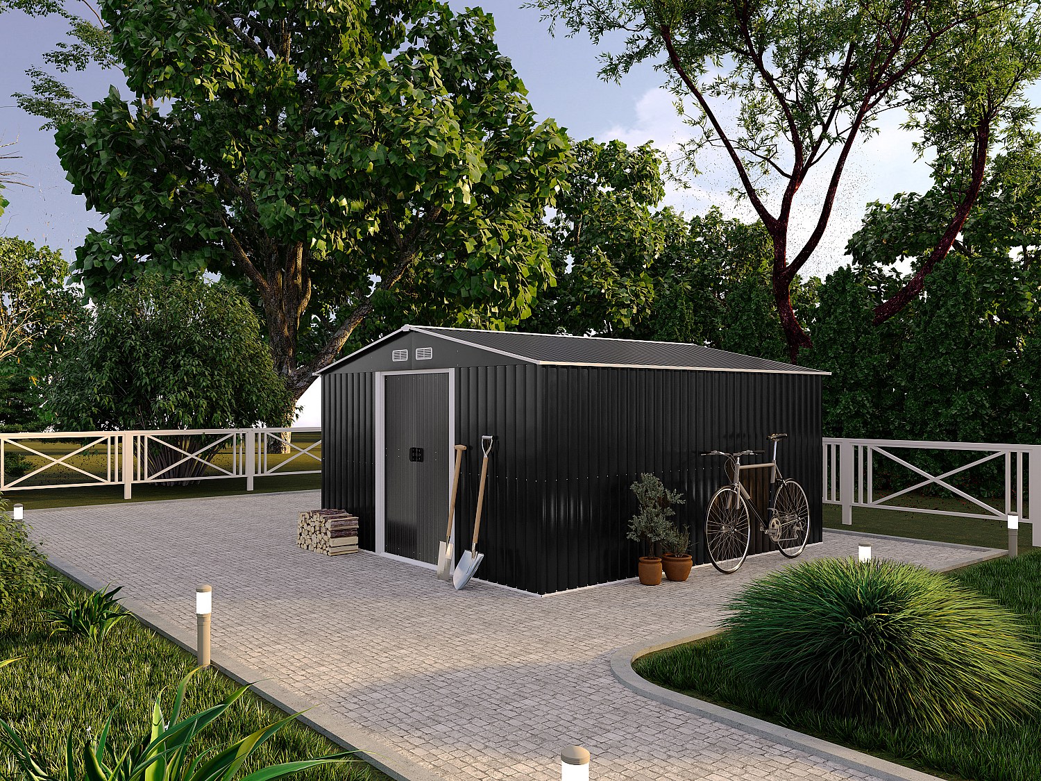 Vente-unique Gerätehaus Gartenhaus - Stahl - 13m² - Manso