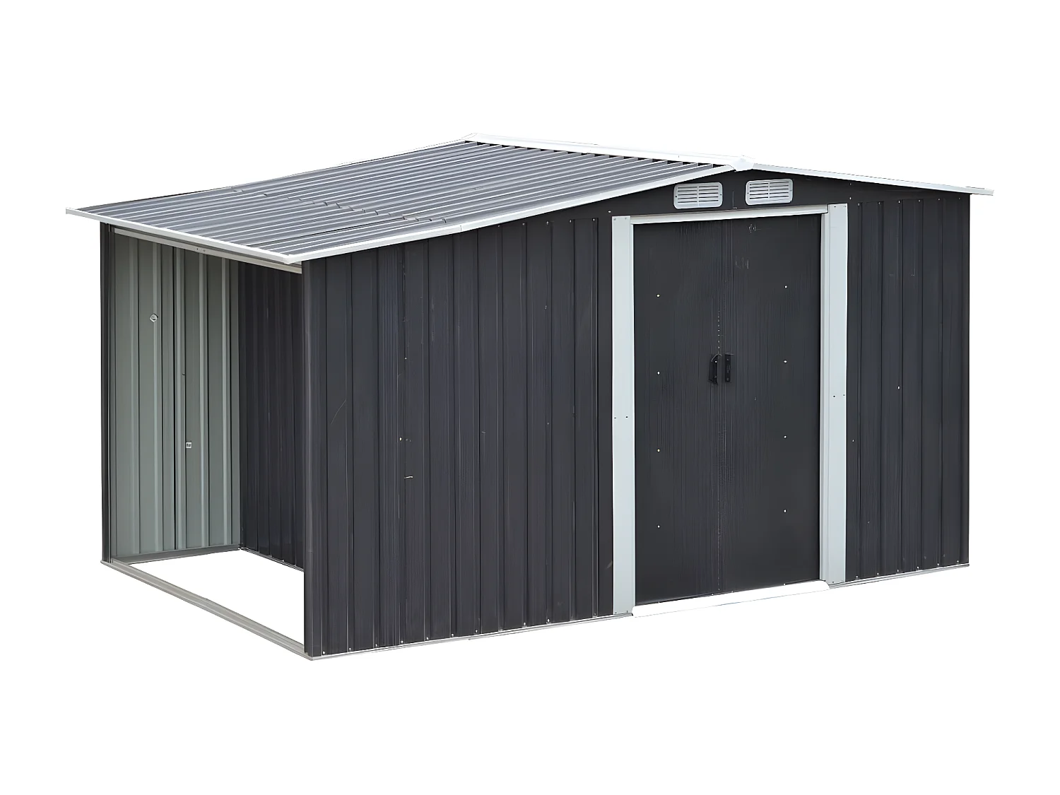 Abri de jardin métal avec abri bûche en acier galvanisé gris 6,7 m² LERY