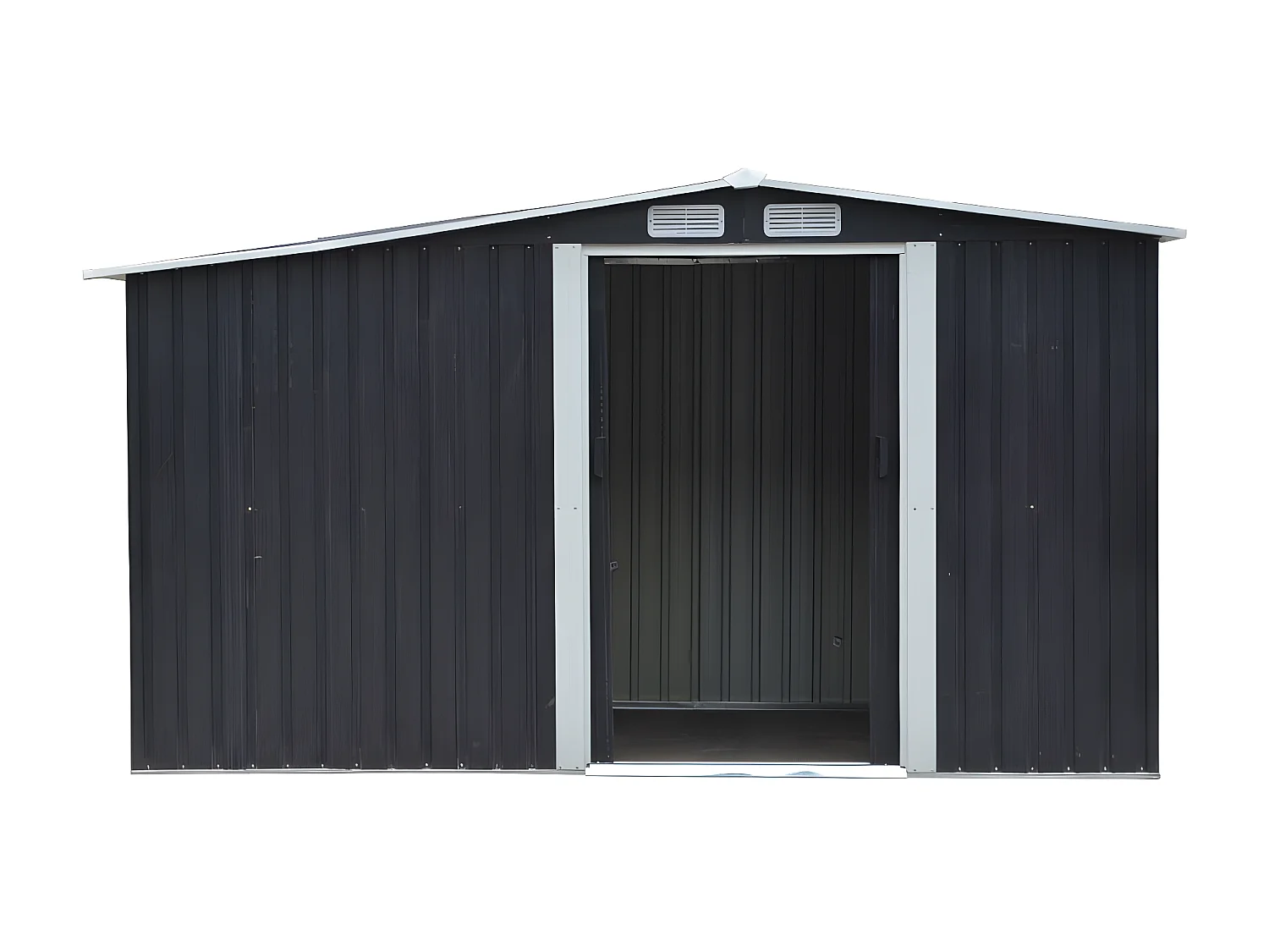 Abri de jardin métal avec abri bûche en acier galvanisé gris 6,7 m² LERY