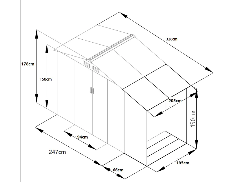 Abri de jardin métal avec abri bûche en acier galvanisé gris 6,7 m² LERY