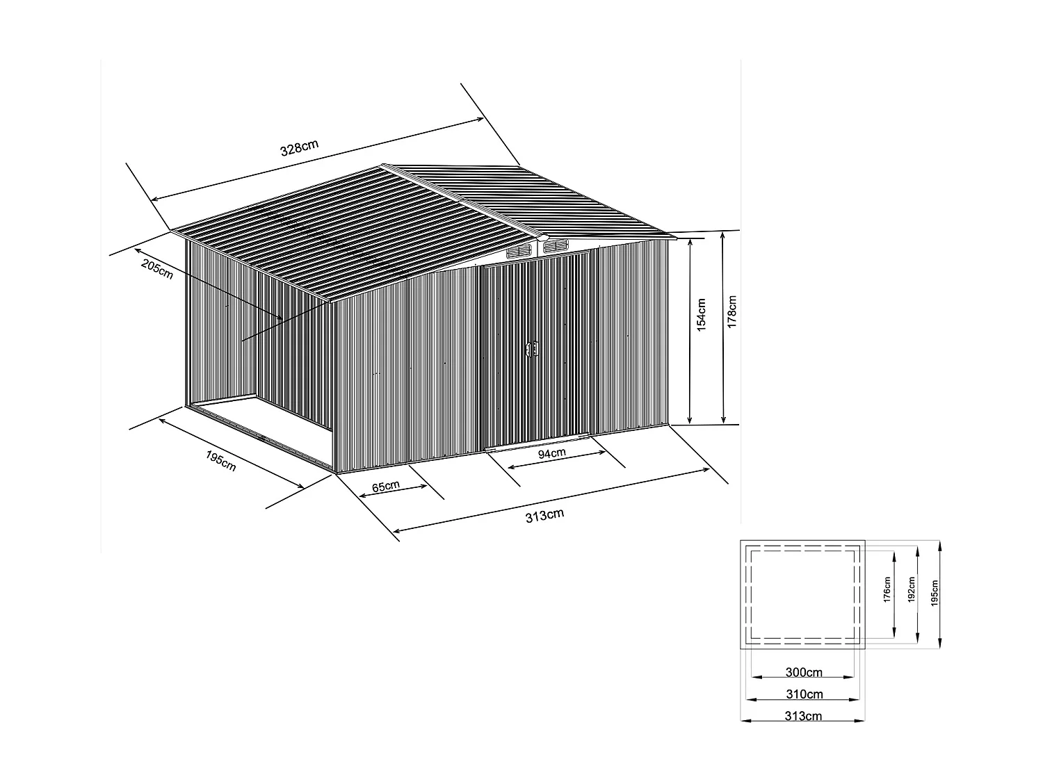 Abri de jardin métal avec abri bûche en acier galvanisé gris 6,7 m² LERY