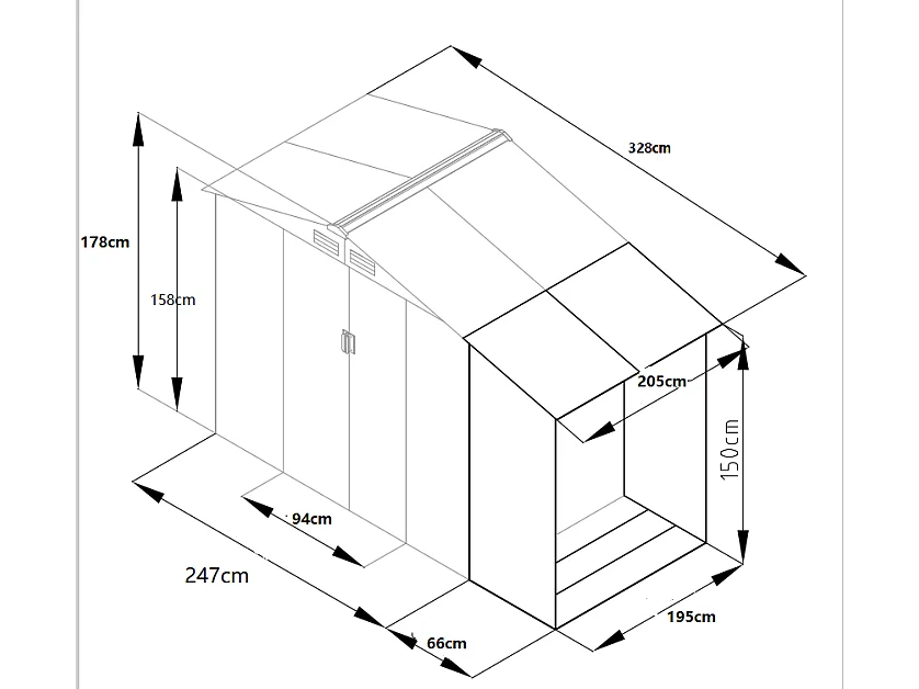 Abri de jardin métal avec abri bûche en acier galvanisé gris 6,7 m² LERY
