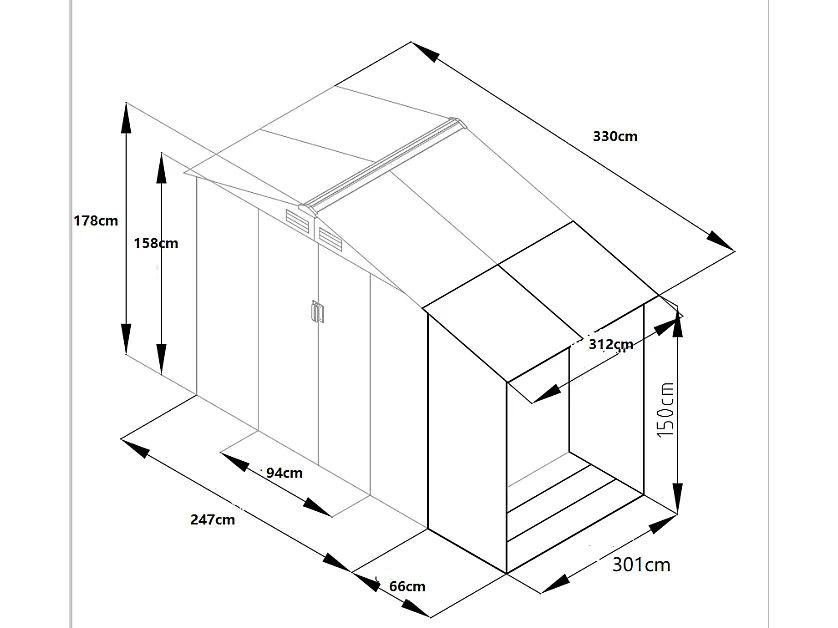 Abri de jardin métal avec abri bûche en acier galvanisé gris 10,29 m² - LERY