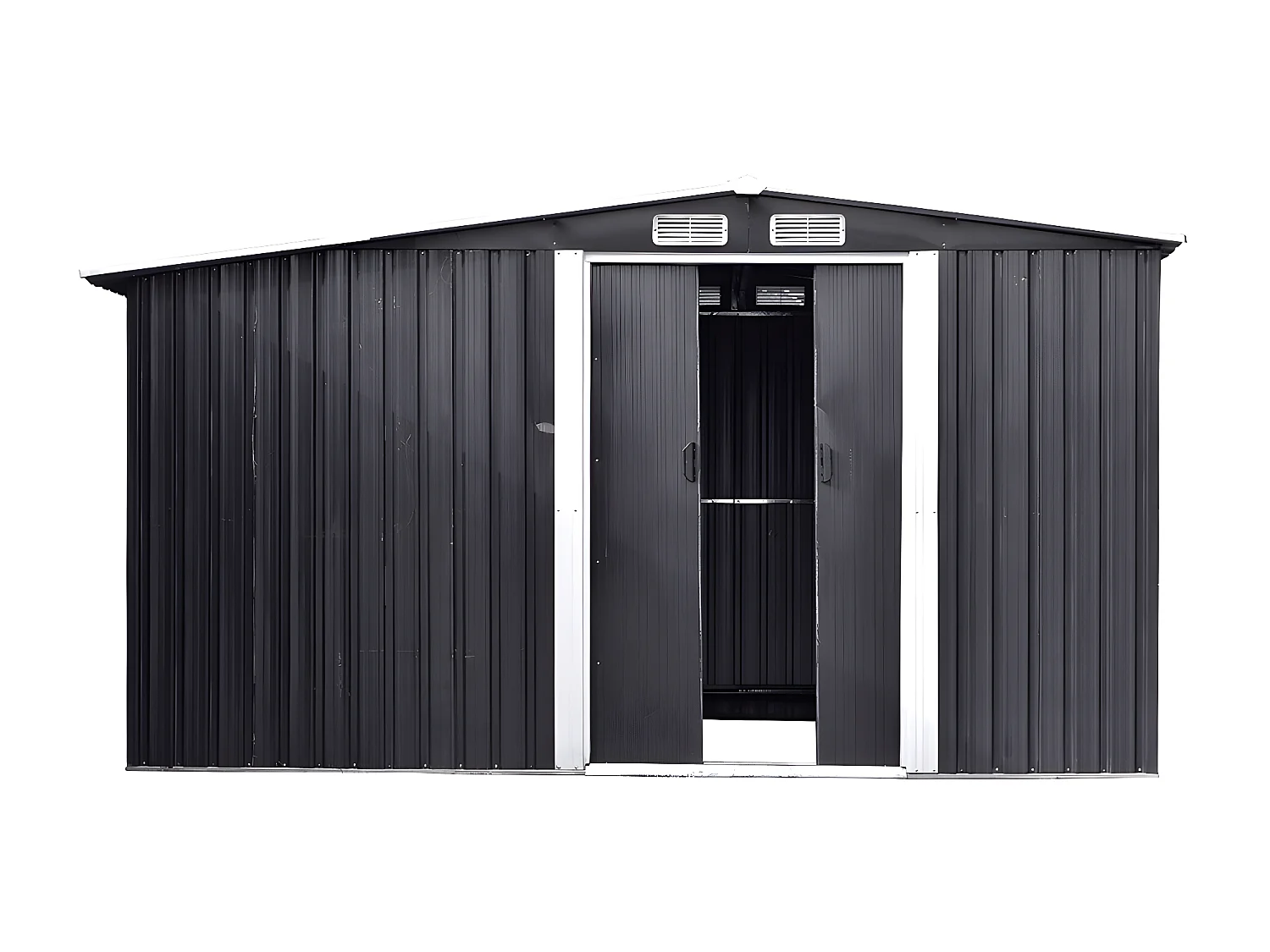 Abri de jardin métal avec abri bûche en acier galvanisé gris 10,29 m² - LERY