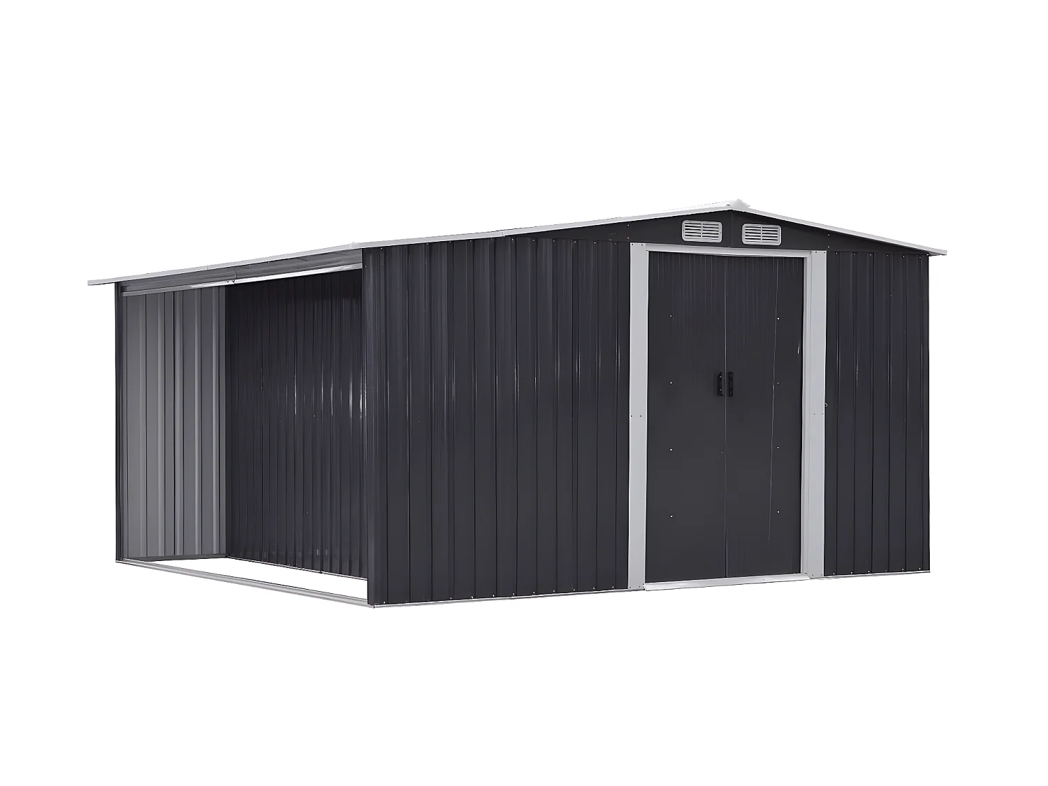 Abri de jardin métal avec abri bûche en acier galvanisé gris 10,29 m² - LERY