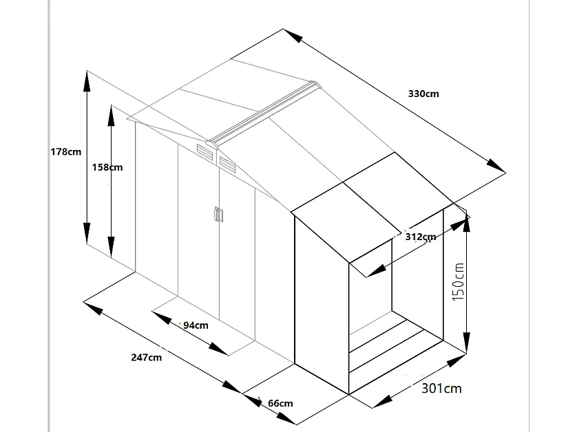 Abri de jardin métal avec abri bûche en acier galvanisé gris 10,29 m² - LERY