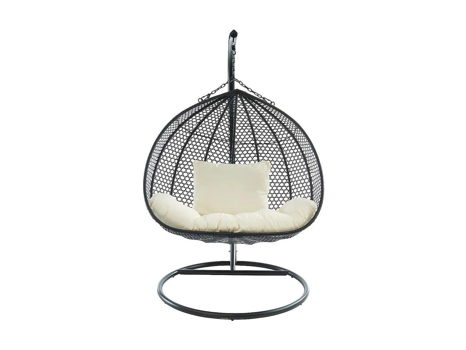 Poltrona sospesa 2 posti VAHINA in resina intrecciata antracite e cuscino bianco