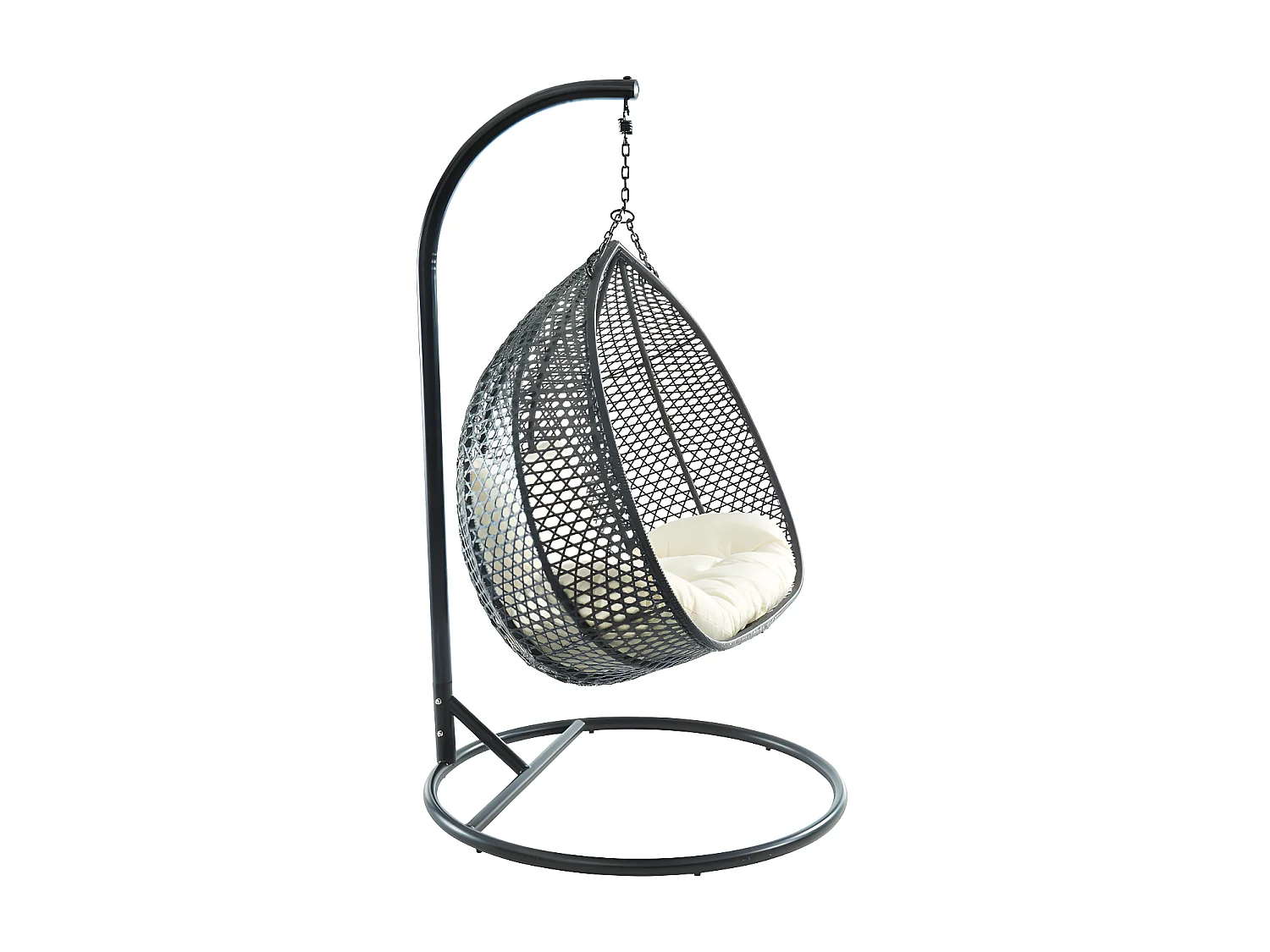 Poltrona sospesa 2 posti VAHINA in resina intrecciata antracite e cuscino bianco
