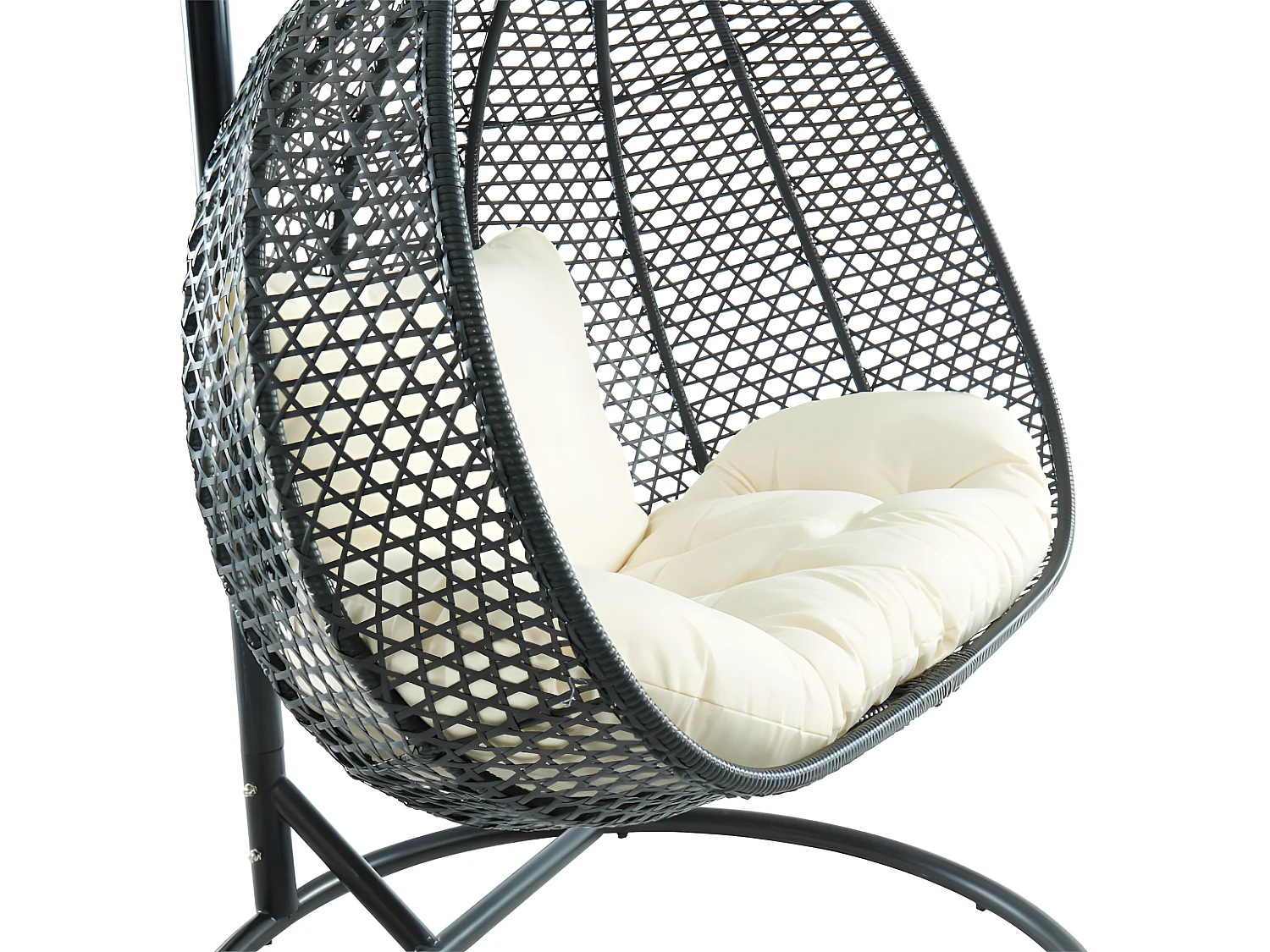 Poltrona sospesa 2 posti VAHINA in resina intrecciata antracite e cuscino bianco