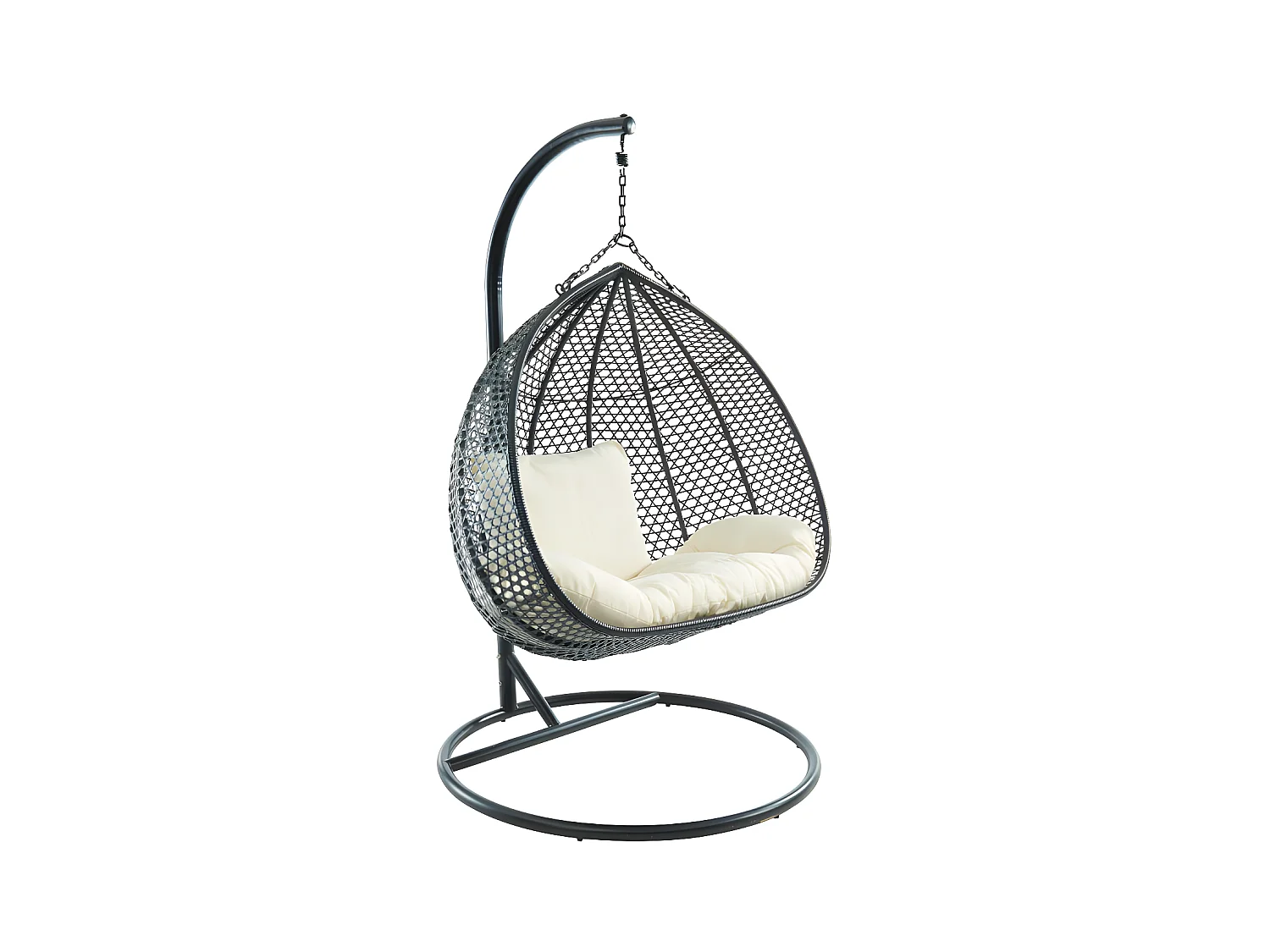 Fauteuil suspendu 2 places en résine tressée - Noir et coussin blanc - VAHINA de MYLIA