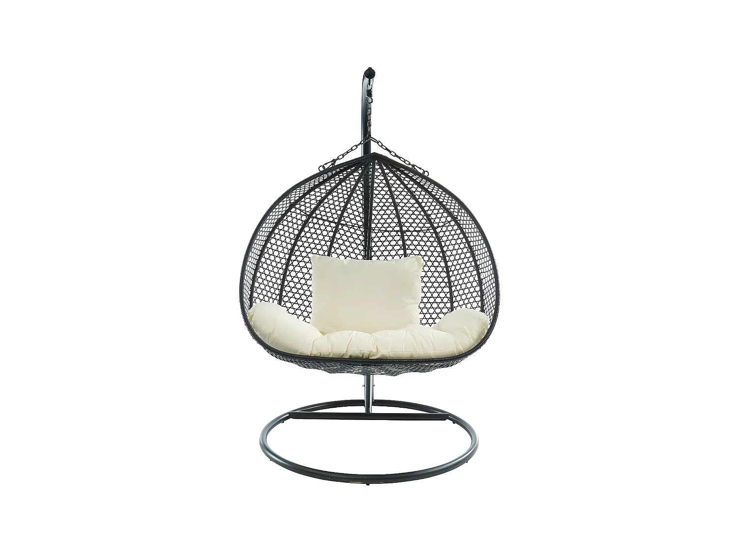 Fauteuil suspendu 2 places en résine tressée - Noir et coussin blanc - VAHINA de MYLIA