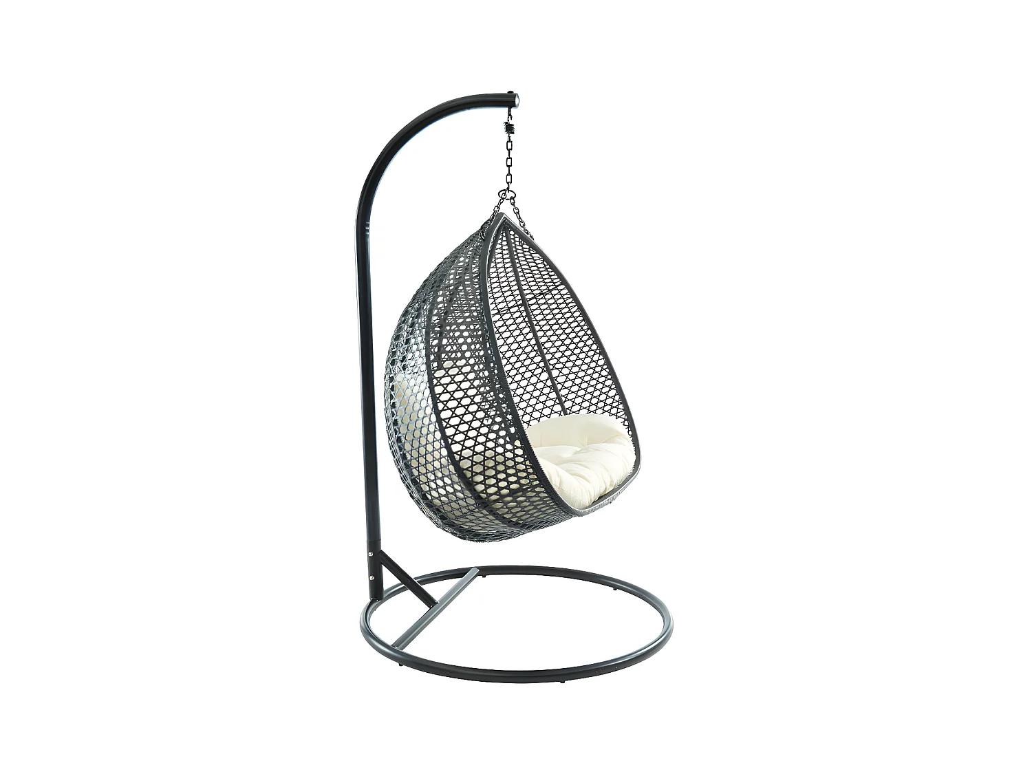 Fauteuil suspendu 2 places en résine tressée - Noir et coussin blanc - VAHINA de MYLIA